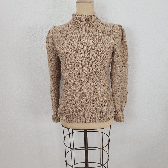Vintage Marled Knit Mock Neck Puff Sleeve Sweater - Picture 9 of 9